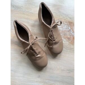Capezio TeleTone Tap Shoes Women's 5.5 M Tan Leather‎ Lace Up Dance Performance